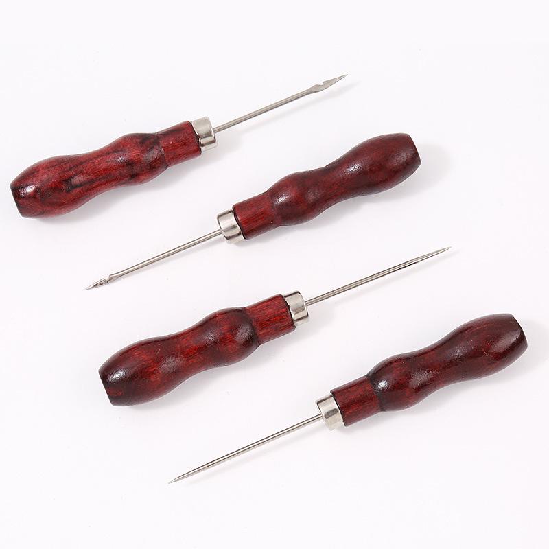 Handmade Red Wooden Handle Double Gourd Awl for DIY Sewing and Drilling Tasks