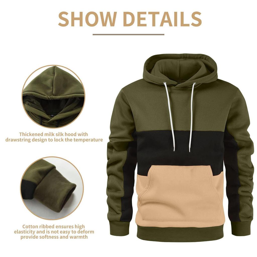 2023 Men's Autumn/Winter Color Block Patchwork Hoodie - European/American Fashion