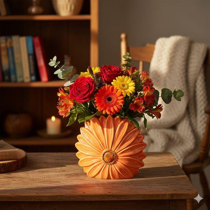 Vase en forme de fleur 17x16x7 cm orange