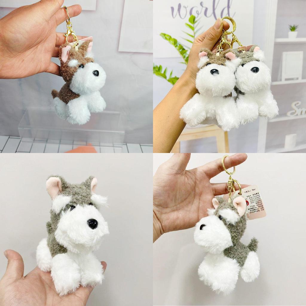 Charming Miniature Schnauzer Plush Doll Keychain Soft Stuffed Animal With Pp Cotton Filling