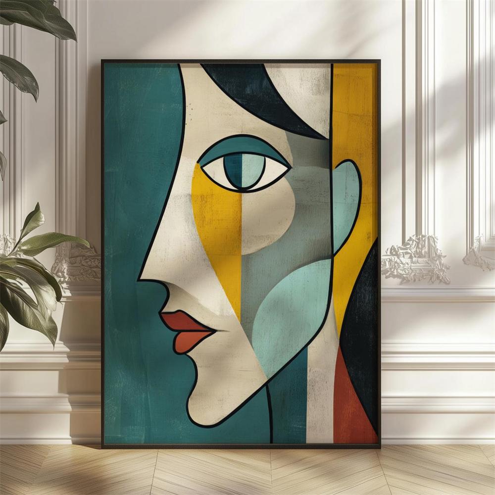 Abstract Woman Art Print Poster Mid-Century Modern Geometric Portrait Wall Art Prints Home Decor Wall Art Canvas Painting