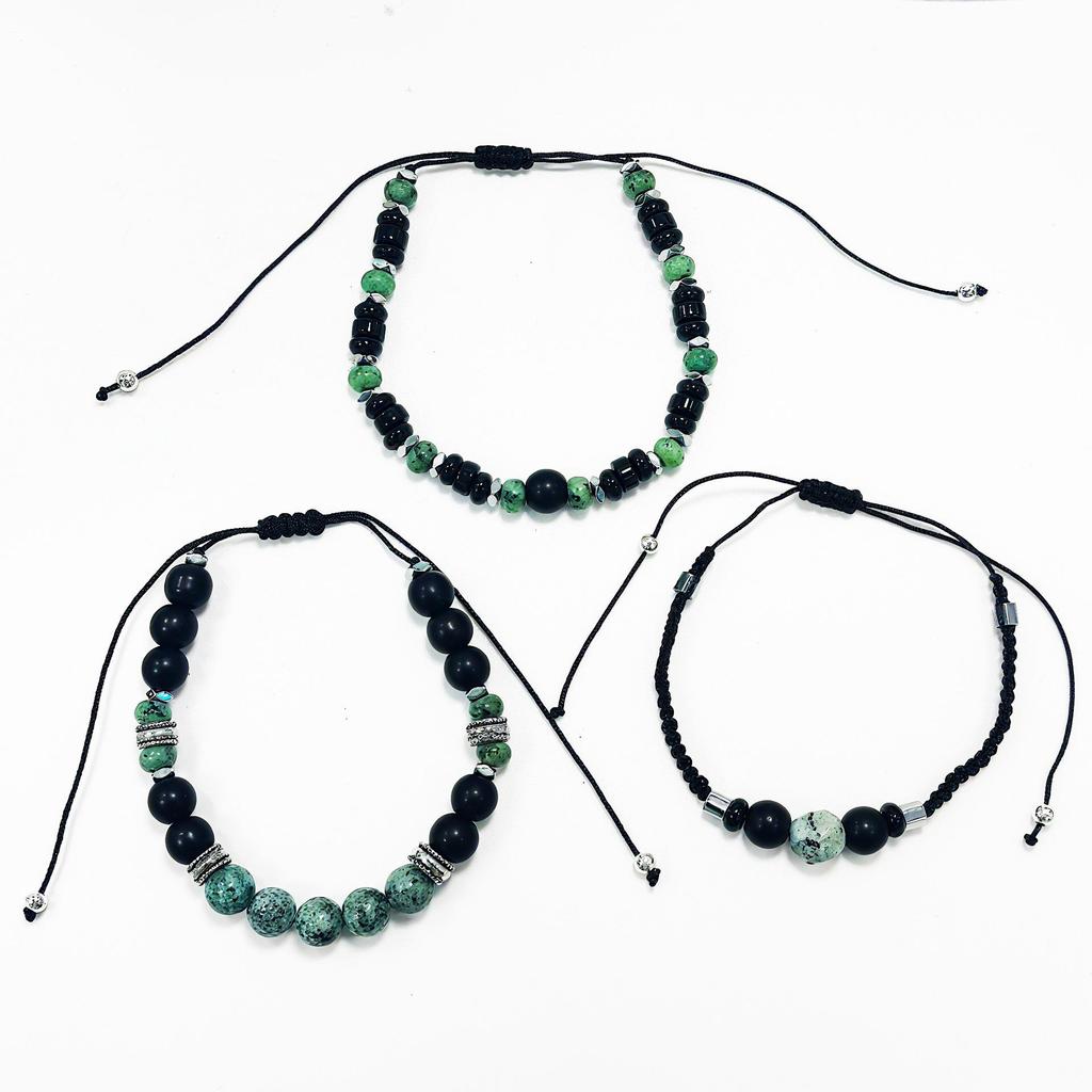 Męska ręcznie robiona bransoletka do układania z antycznym turkusowym kamieniem afrykańskim i matowymi koralikami kamiennymi