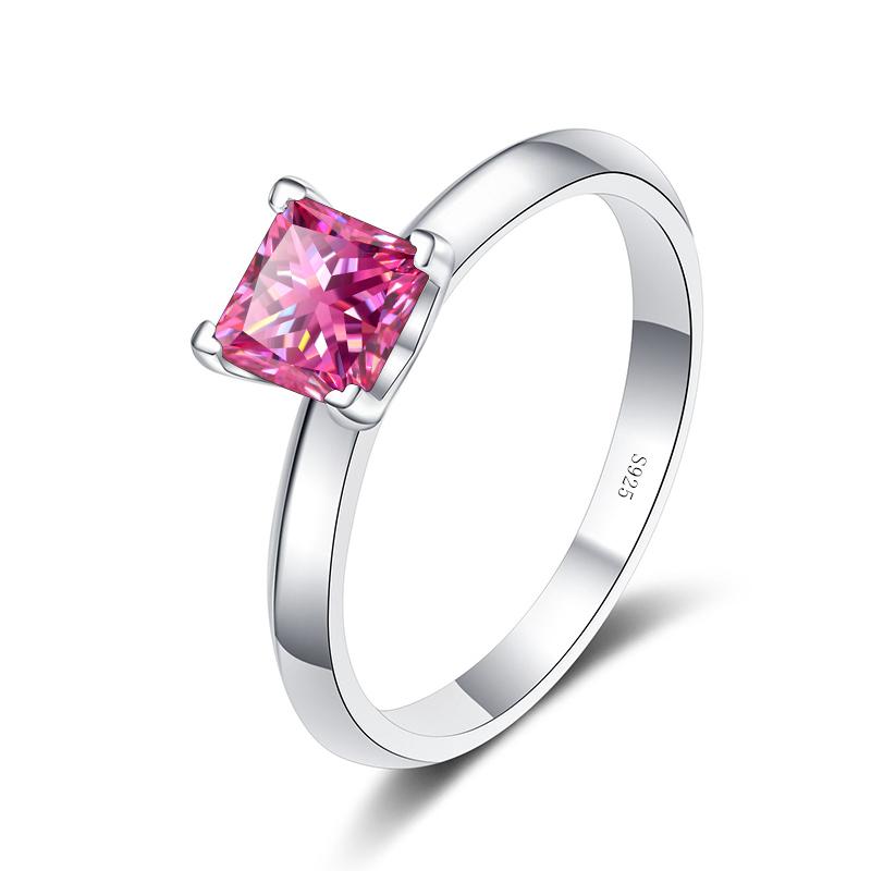 

Bague Ringen 1 или 2 CT кольцо-пасьянс с муассанитом принцессы огранки для женщин, бесцветное, высокое качество, 100% стерлинговое серебро S925, группа GRA 1ct No.8 розовый