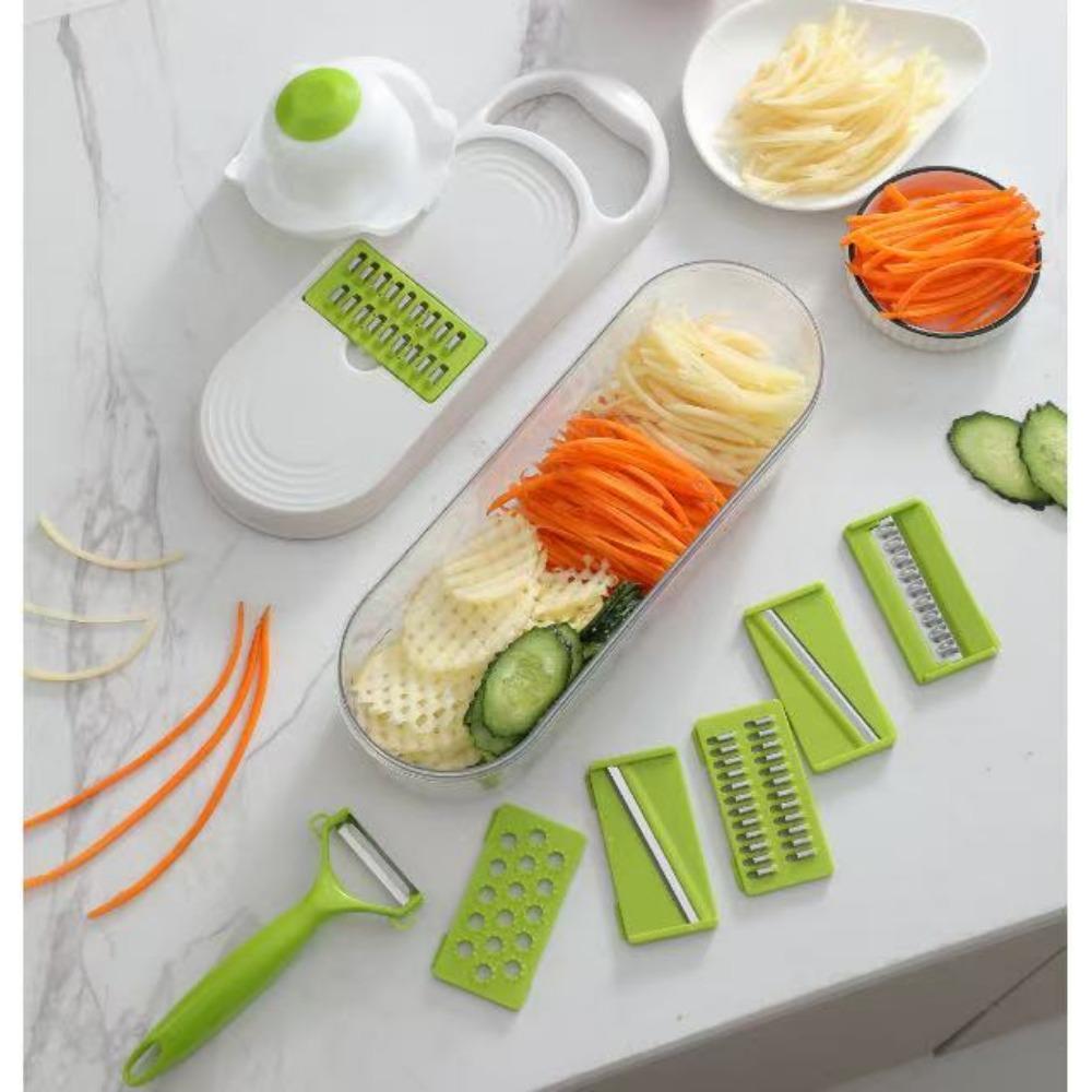 

Многофункциональная мандолина с 12 лезвиями для кухни, измельчитель продуктов, слайсер для огурцов и спирализатор, подарки для мамы, кухонные принадлежности 10pcs белый