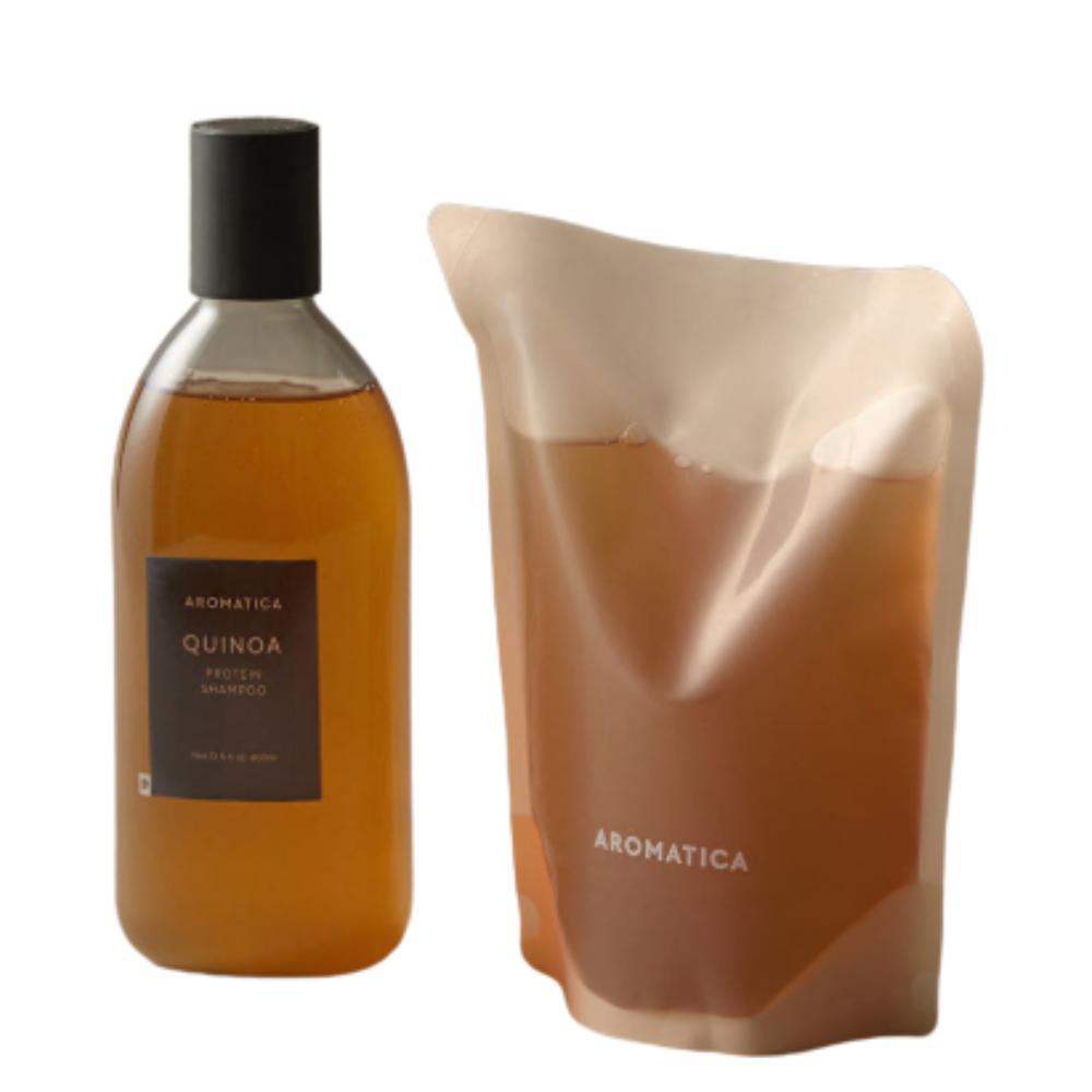 AROMATICA Quinoa Protein Shampoo 400ml & Refill 500ml Set High-Protein Scalp Care & Hair Strengthener Duo
