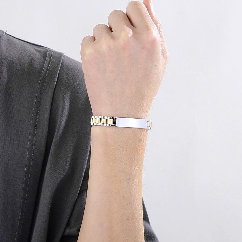 Korean Style Engravable Titanium Steel Men's Adjustable Bangle Bracelet