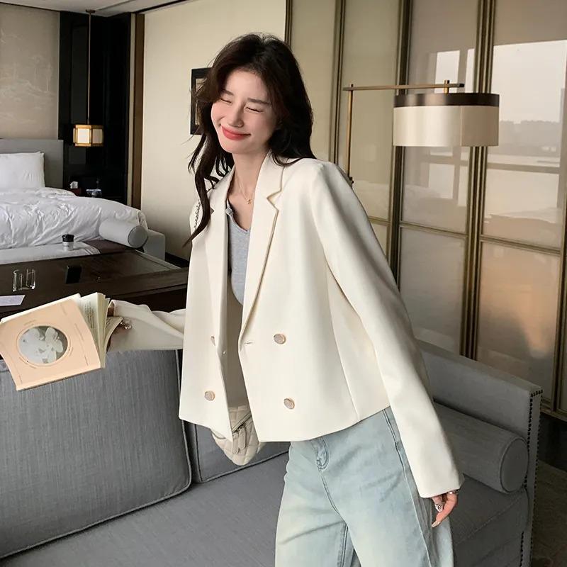 Casual White Small Suit Jacket for Women Spring and Autumn New Short Thin Suit Commuting All-match Jacket