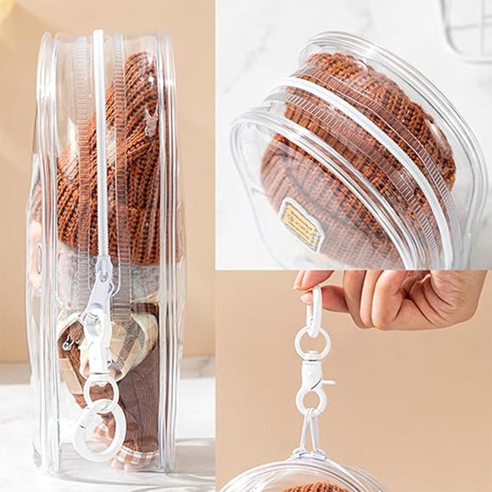 Clear Figure Display Bag PVC Doll Bag with Keychain Mini Doll Hanging Bag Multifunctional Zipper Closure for Lipstick Charms