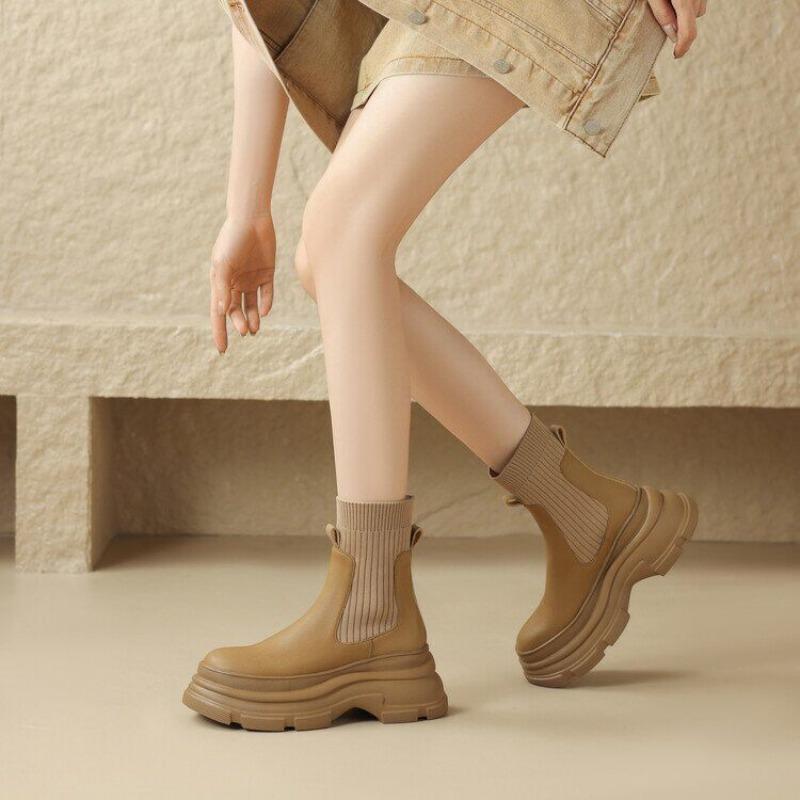 Retro style elastic knitted socks and boots for women's autumn and winter new muffin thick-soled sleeve slim high-heeled short boots