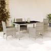 5 Piece Outdoor Dining Set with Cushions Light Grey Poly Rattan Glass Table
