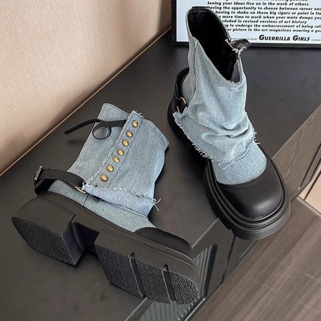 Fashion Black Platform Martin Boots Women's Summer New Niche Skirt Thick Heel Short Boots