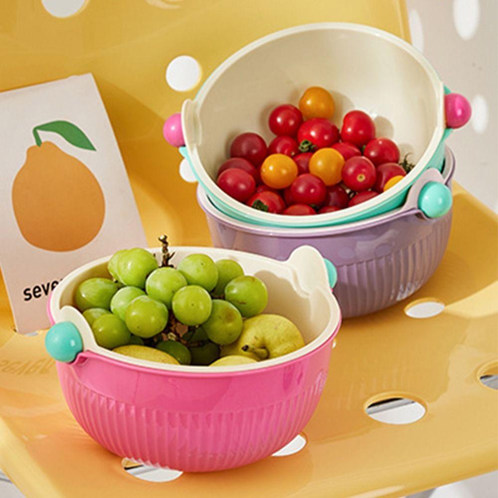 Round Fruit Drainer Basket Set Double Layer Washing Bowl Vegetable Washing Basin  Kitchen Tool