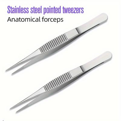 Thickened Stainless Steel Tweezers with Anatomical Tip Biological Pointed Mouth Tweezer Laboratory Anti-slip Toothed Tweezers with Horizontal Stripes