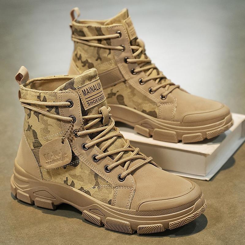 Men's High-top Boots Fashion Camouflage Boots Outdoor Casual Platform Boot Desert Ankle Boots for Men Hiking Shoes Botas Hombre