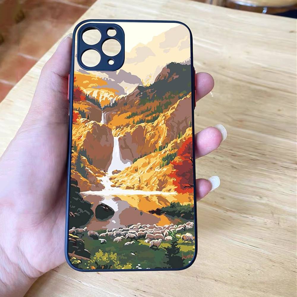 Landscape Painting Shockproof For iPhone X XR XS 11 12 13 14 15 16 pro Mini MAX transparent Matte Phone Case