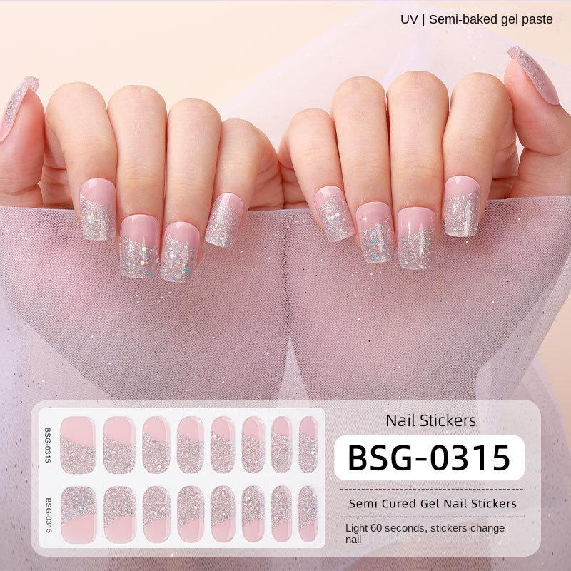 Onion Pink Gradient Explosive Semi-cured Manicure Stickers Pearlescent Purple Gel Nail Stickers
