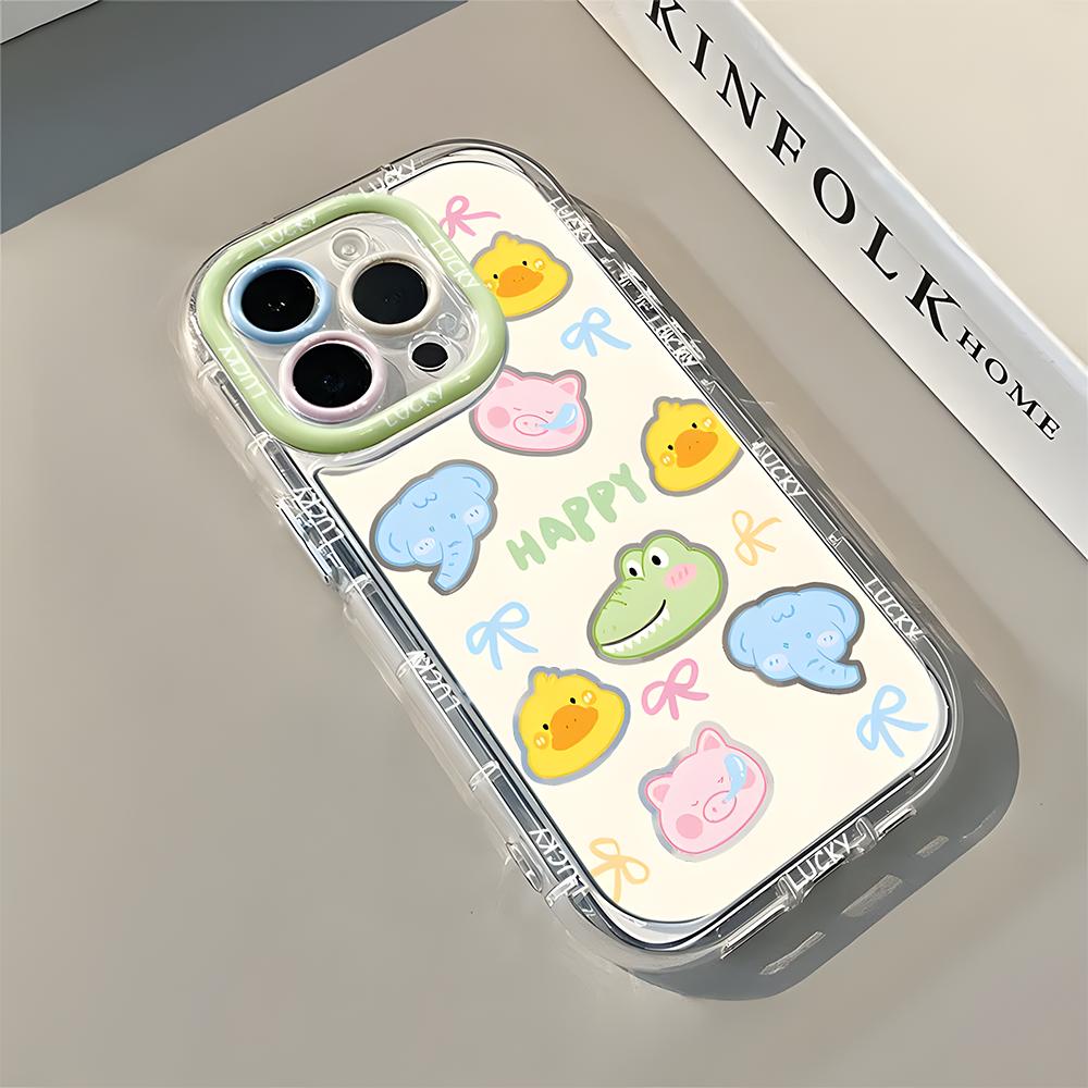 INS Cute Cartoon Animals Phone Case For iPhone 11 12 13 14 15 Pro Max X XR XS Max 6 7 8 Plus SE  Shockproof Cover Soft Funda