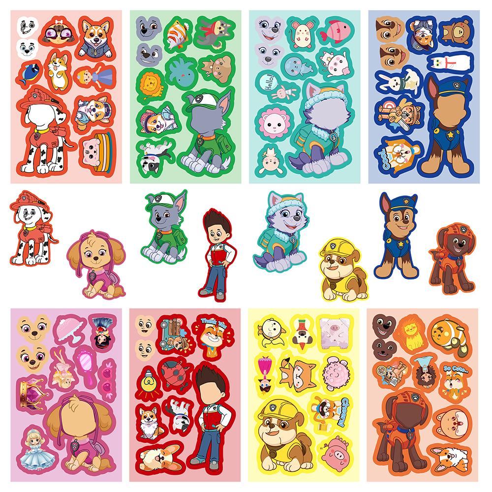 6/8/12/16pcs PAW Patrol Puzzle Anime Stickers DIY Ryder Chase Make-a-Face Assemble Funny Cartoon Decal Assemble Jigsaw Sticker