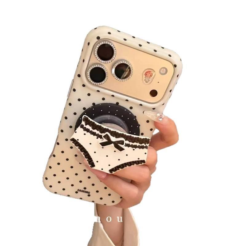 Cute polka dot plaid pants magnetic suction bracket for iPhone17promax Apple 16 mobile phone case 15 women