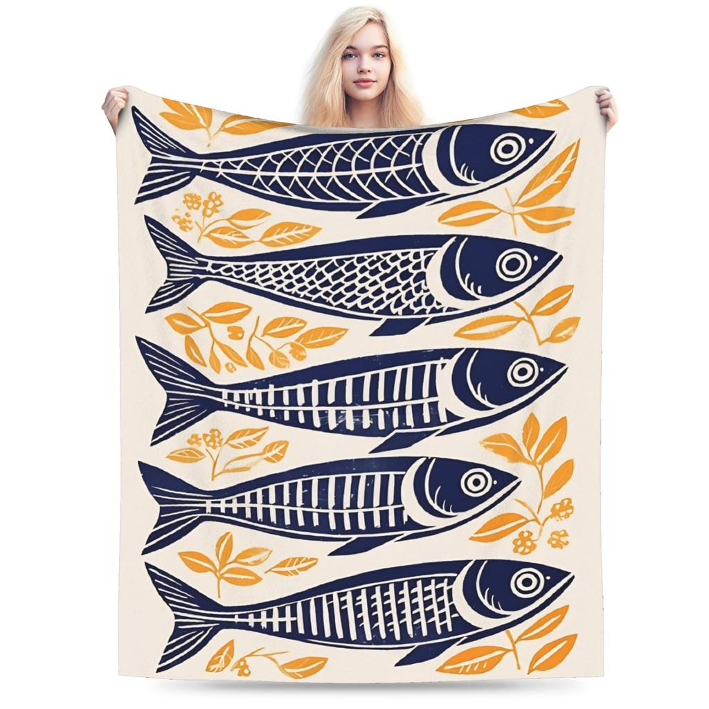 Retro Sardines Plush Blanket Girls Boys Flannel Throw Blanket For Couch Chair Sofa Super Soft Custom Quality Bedspread Gift