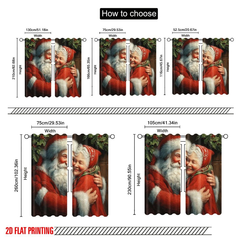 2 Stück, 2D-Flachdruck Vorhänge & Fensterdekoration Weihnachtsmann & Mrs_ Weihnachten Umarmung Polyestergewebe (ohne Stange) Art Deco