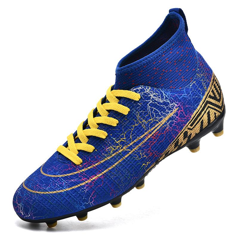 Football Shoes High-Top Tf Broken Nails Artificial Turf Ag Nails Leather Feet Boys And Girls Adolescent Students Training