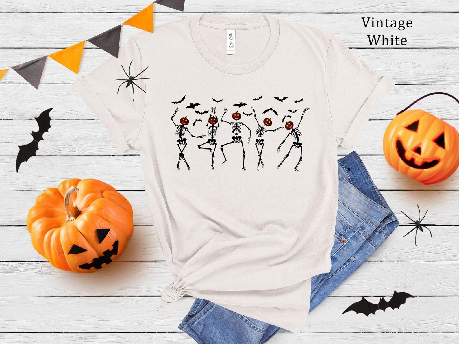Dancing Skeletons Halloween T-Shirt | Pumpkin Head Tee L