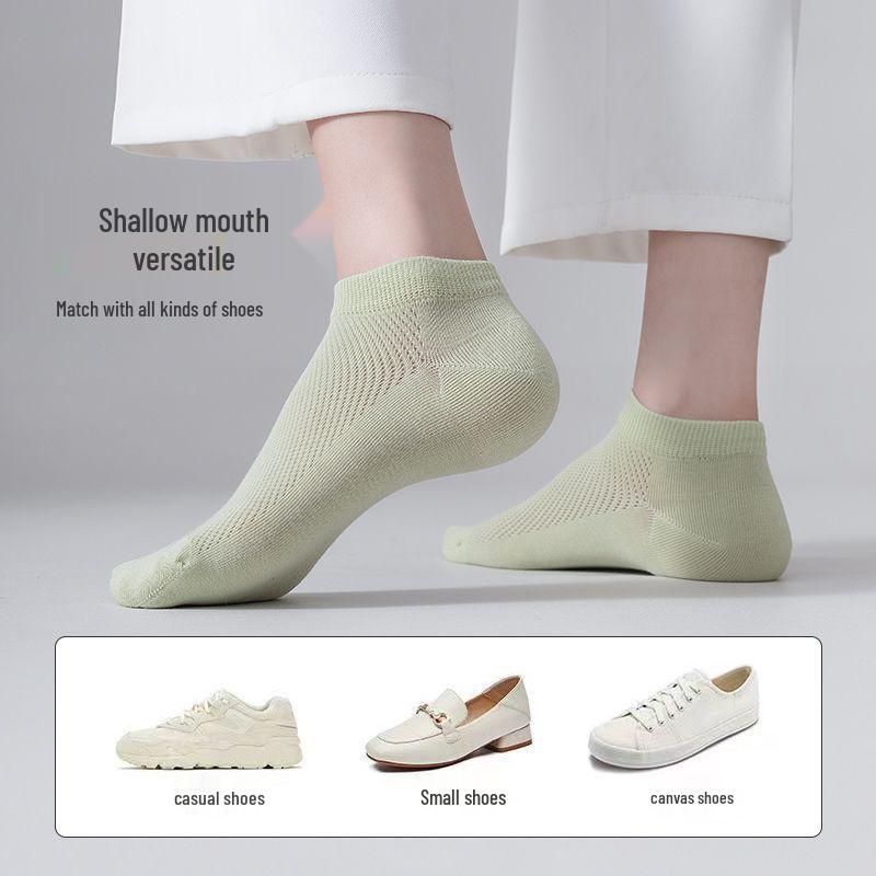 Women's Seamless Breathable Cotton Ankle Socks - Odor-Resistant, Non-Slip Heel, Thin Mesh for Summer & Spring