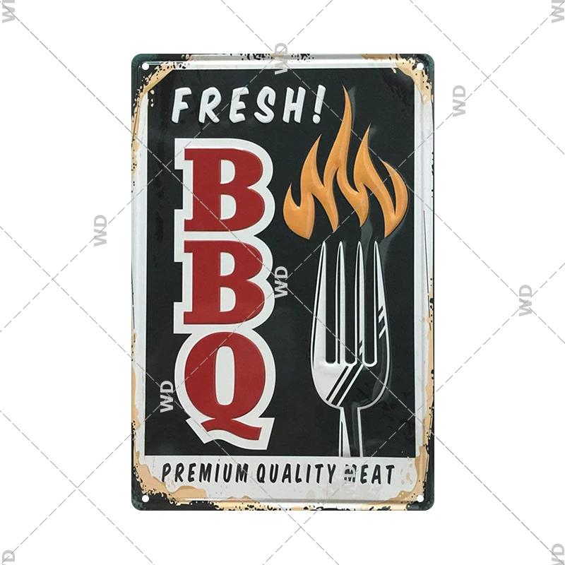 Panneau en étain pour hamburgers, frites, HotDogs, FastFood, Plaque métallique rétro Vintage, affiche en métal, Pizza BBQ pour décoration murale de cuisine