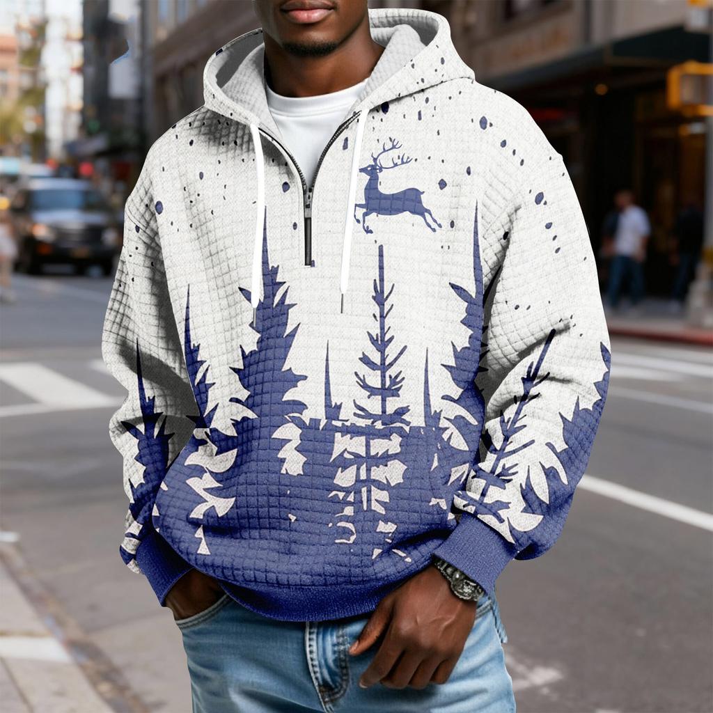Herren Half-Zip Kapuzen-Plaid-Pullover Kordelzug Print Lässiges Sport-Sweatshirt