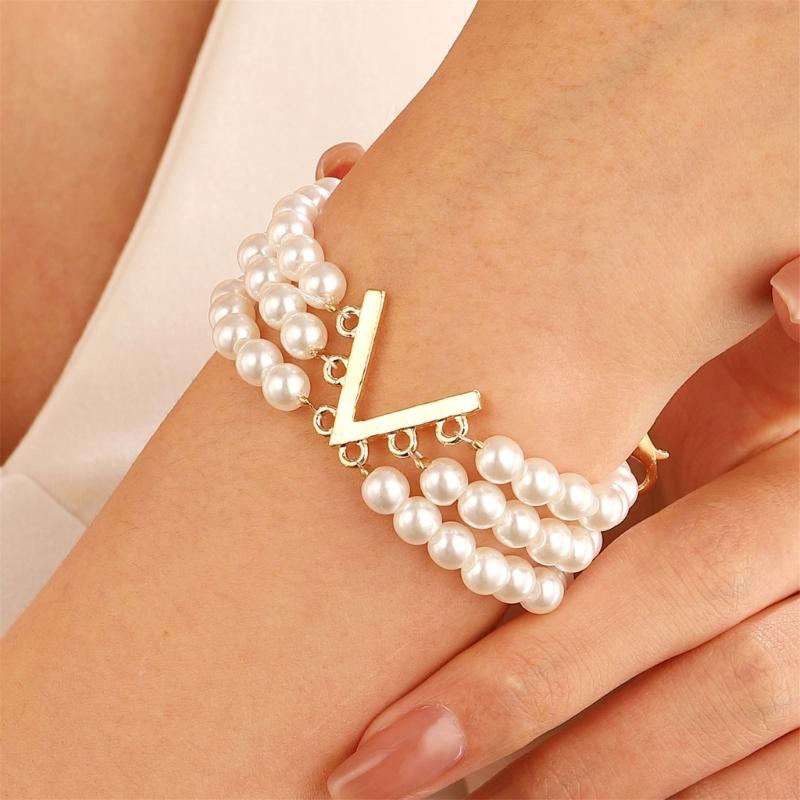 Elegant Choker Necklace with Multiple Chains for Women Fashionable Pearls Beaded Chain Necklace/Bracelet Accessory Charm