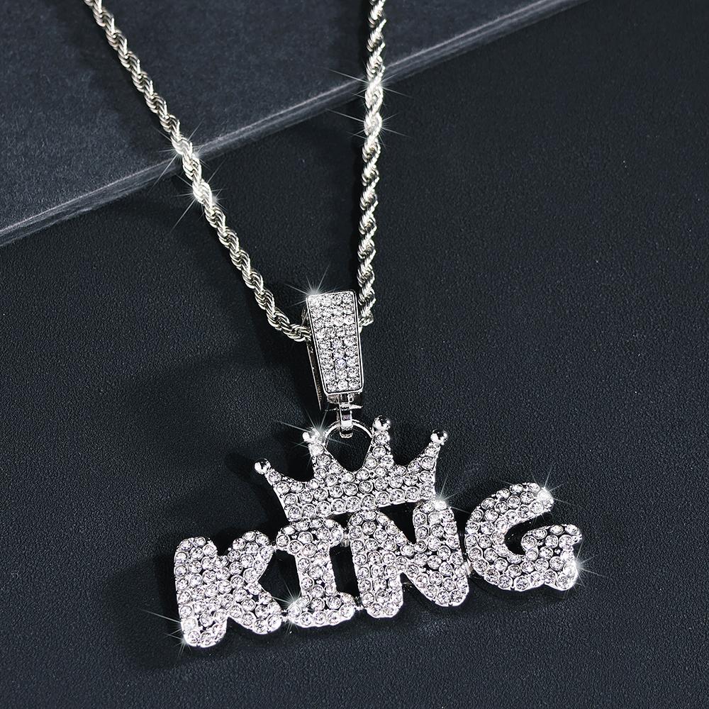 Módní Hip Hop Koruna s přívěskem KRÁL Náhrdelník Pro Muže Křišťálový Kubánský Řetízek Iced Out Bling Hiphopové Náhrdelníky Rock Biker