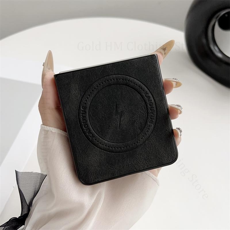 Skin Feel Leather Phone Case For Samsung Galaxy Z Flip7 5G Wireless Charging For Magsafe Magnetic Cover For Samsung Z Flip 7 5G