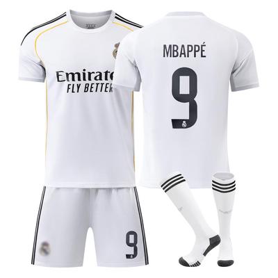 Teens Kids Adults Football Kits Sport Training Jersey Set with Socks 25/26 Real Madrid #9 Mbappé