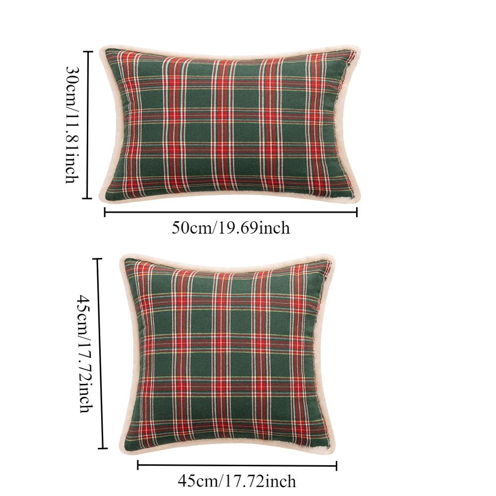 New Christmas Plaid Plush Edge Pillowcase, Winter Imitation Rabbit Fur Living Room Sofa Cushion New Christmas Party Decoration