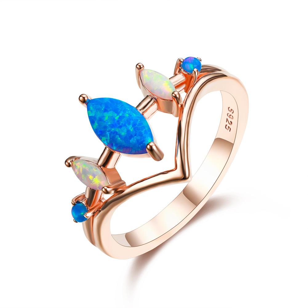 Rose Golden Horse Eye Big Blue Little White Fashion Ring No. 6