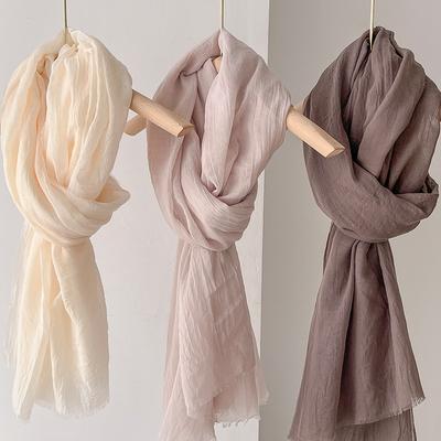 Thin Women's Desert Shawl Color Winning Cotton and Linen Beige Versatile Scarf Xinjiang Travel Sunscreen Scarf