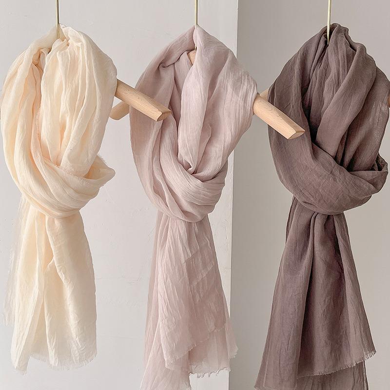 Thin Women's Desert Shawl Color Winning Cotton and Linen Beige Versatile Scarf Xinjiang Travel Sunscreen Scarf