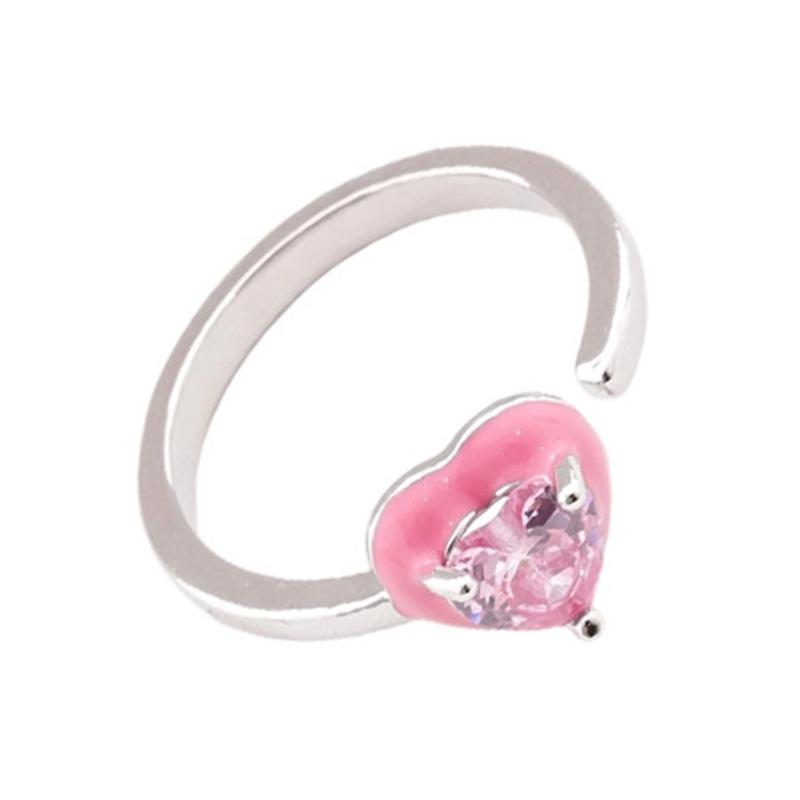Elegant Square/Star/Heart/Oval Adjustable Ring Cubic Zirconia Embellished Copper Jewelry Trendy Stackable Accessory