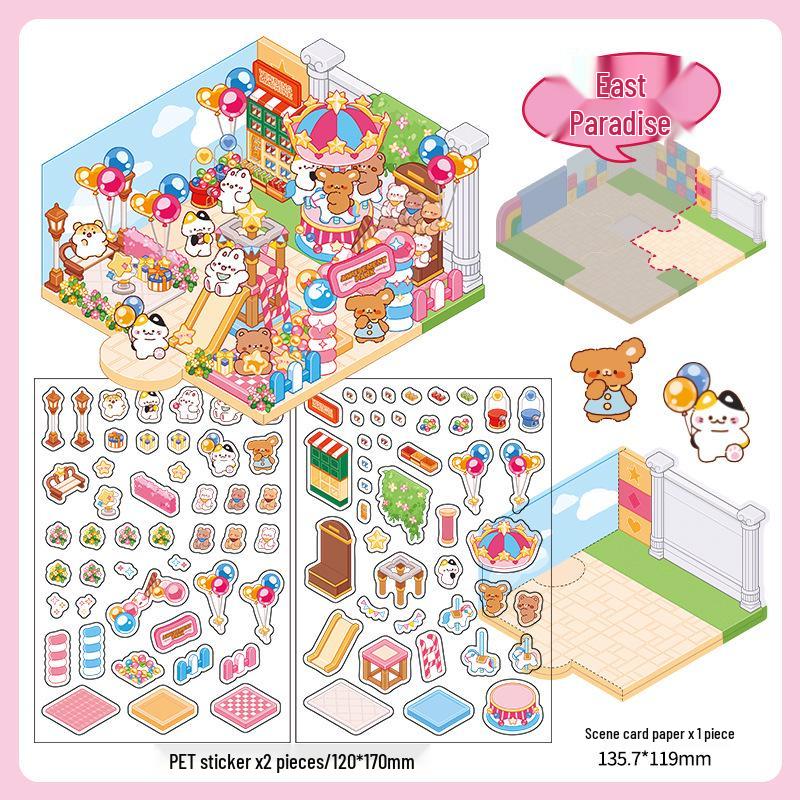 Infeel.Me 2.5D Rainbow Amusement Park Stickers: Cute Miniature Stacked Houses for Journals