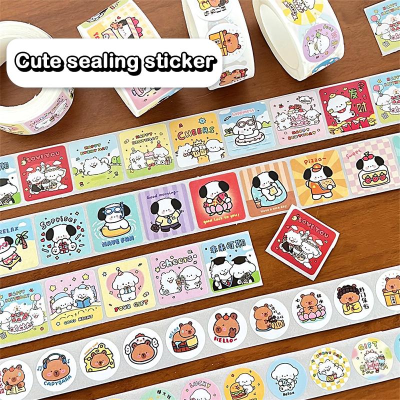 300Pcs/Roll Cartoon Animal Sticker Capibara Kapibala Puppy Hand Account Decals Gift Bag Sealing Sticker Cake Baking Label