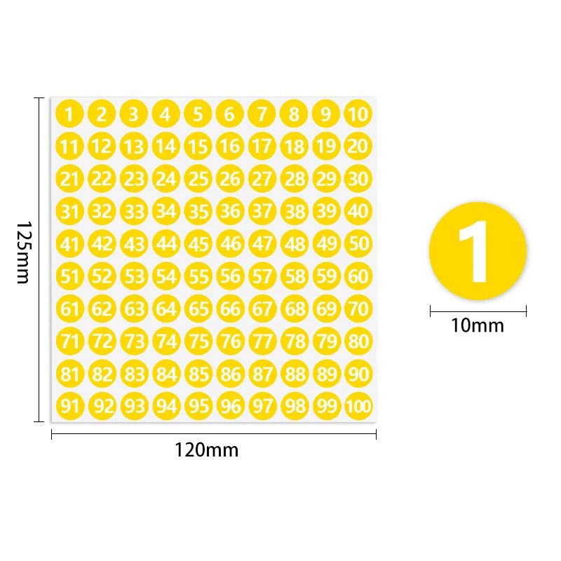 20 Sheets Number 1-100 Dot Label Stickers 1cm Width Round Waterproof Self-adhesive Digital Stickers Wide Use for Items Marking