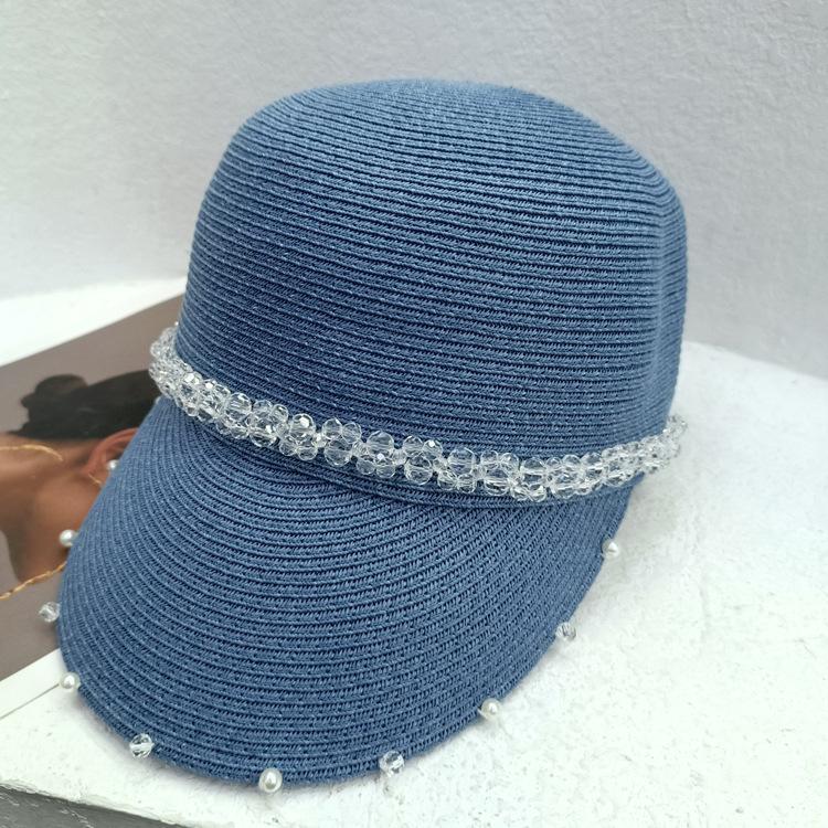 Pălărie ecvestră cu limbă de rață țesătă din paie cu perle de cristal Pălărie de paie de cavaler versatilă coreeană pentru femeie de vară Pălărie de soare la modă ocazională