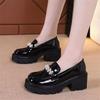 Stylish Round Toe Mary Janes Women's Thick Sole Slip-on Loafers Chunky Heel Autumn Single Shoes