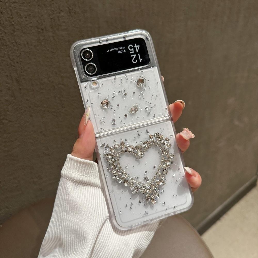 

Glitter Diamond Love Heart Wrist Chain Case for Samsung Galaxy Z Flip 6 5 4 3 ZFlip flip6 Pearl Bracelet Bling Acrylic Cover Galaxy Z Flip4