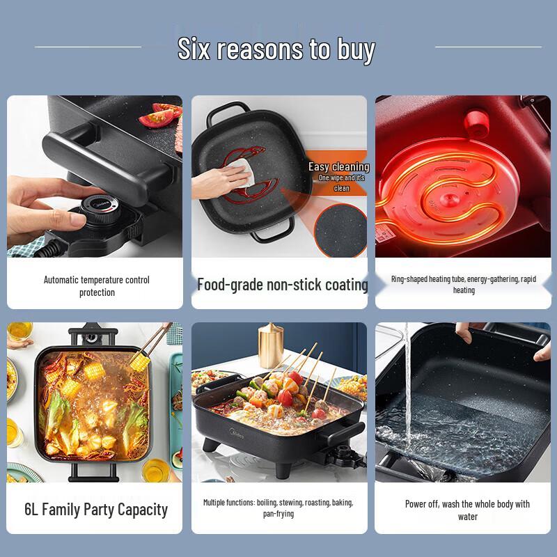 Midea 6L Multi-function Electric Hot Pot & Stir-Fry Cooker CN plug (adapter included)