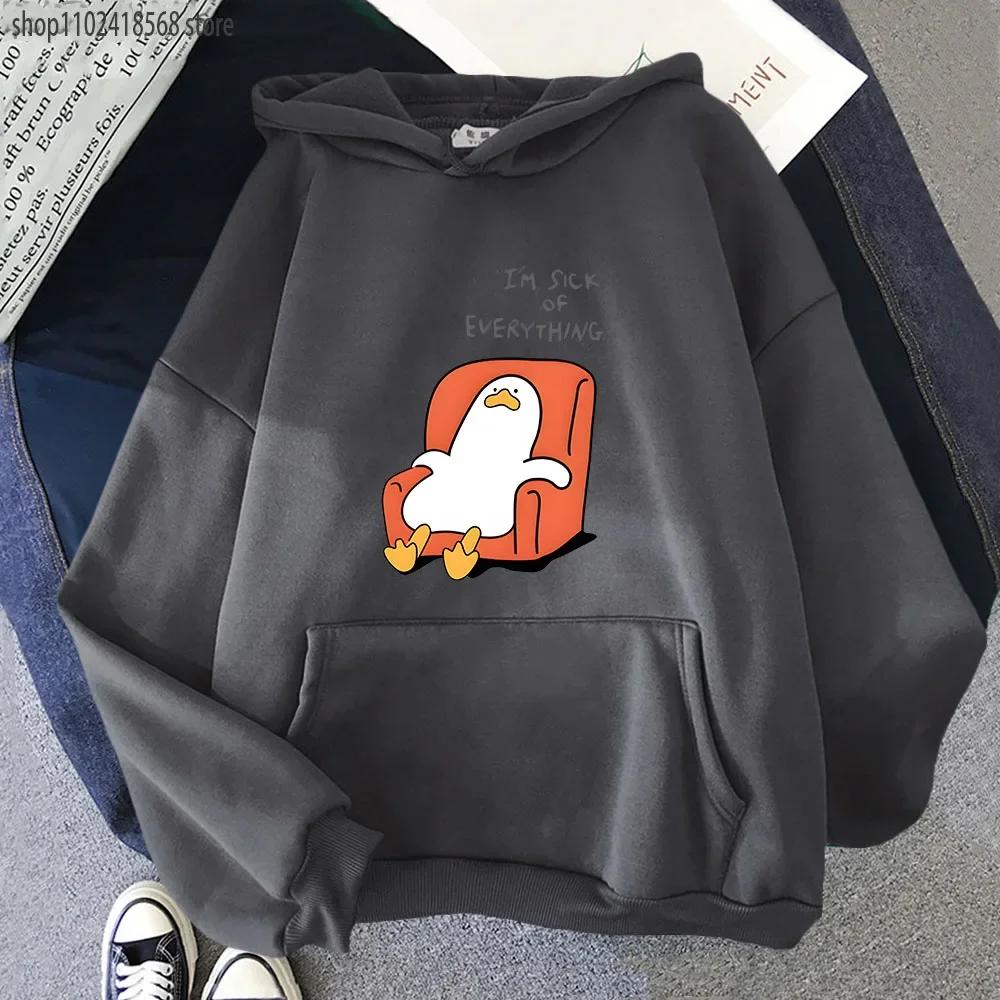 Duck I'm Sick of Everything Hoodies Cartoon Anime Sweatshirts Autumn Spring Winter Tops Long Sleeve Men Sudadera