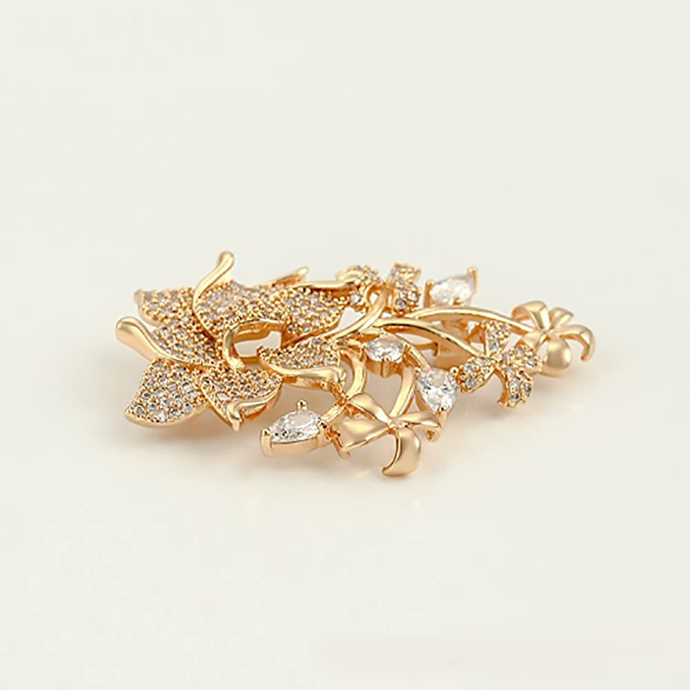 NEOGLORY JEWELRY Brooch Pin Cubic Zirconia Flower Leaf Motif Simple Jewelry Box Included Stylish Adult Cute & (Neoglory) (Gold)