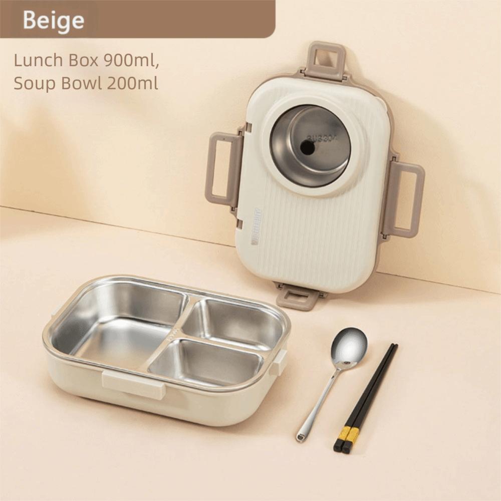 

1100ml Double Layer Lunch Box Leak-Proof Triple Grid Insulated Box 304 Stainless Steel Sealed Food Storage Container бежевий