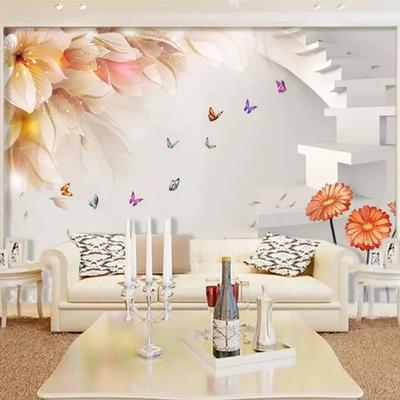 Carta da parati 3D Stereo Fiori di Giglio Farfalla Pittura murale Soggiorno Camera da letto Sfondo Murale